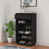 Shoe Cabinet Black 60x34x105 cm Solid Wood Pine - Side View
