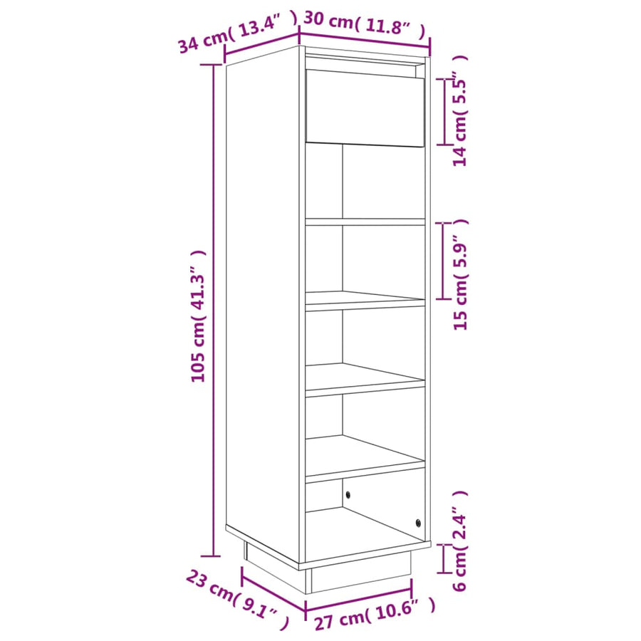 Shoe Cabinet 30x34x105 cm Solid Wood Pine