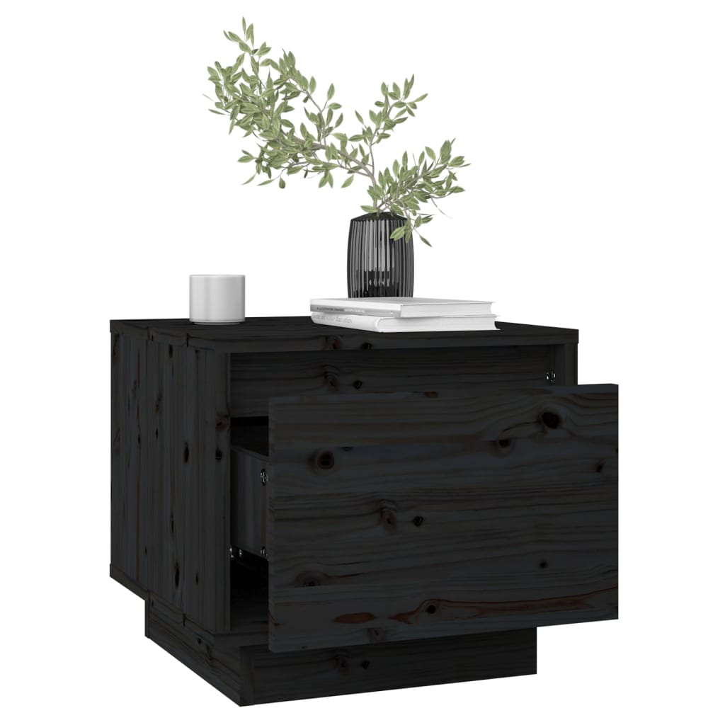 Bedside Cabinet Black 35x34x32 cm Solid Wood Pine