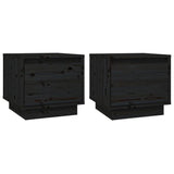 Bedside Cabinets 2 pcs Black 35x34x32 cm Solid Wood Pine - Front View
