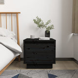 Bedside Cabinets 2 pcs Black 35x34x32 cm Solid Wood Pine - Side View