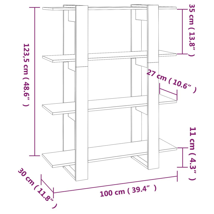 Book Cabinet/Room Divider Concrete Grey 100x30x123.5 cm