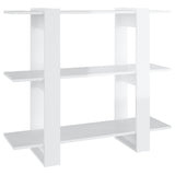 Book Cabinet/Room Divider High Gloss White 100x30x87 cm - Front View