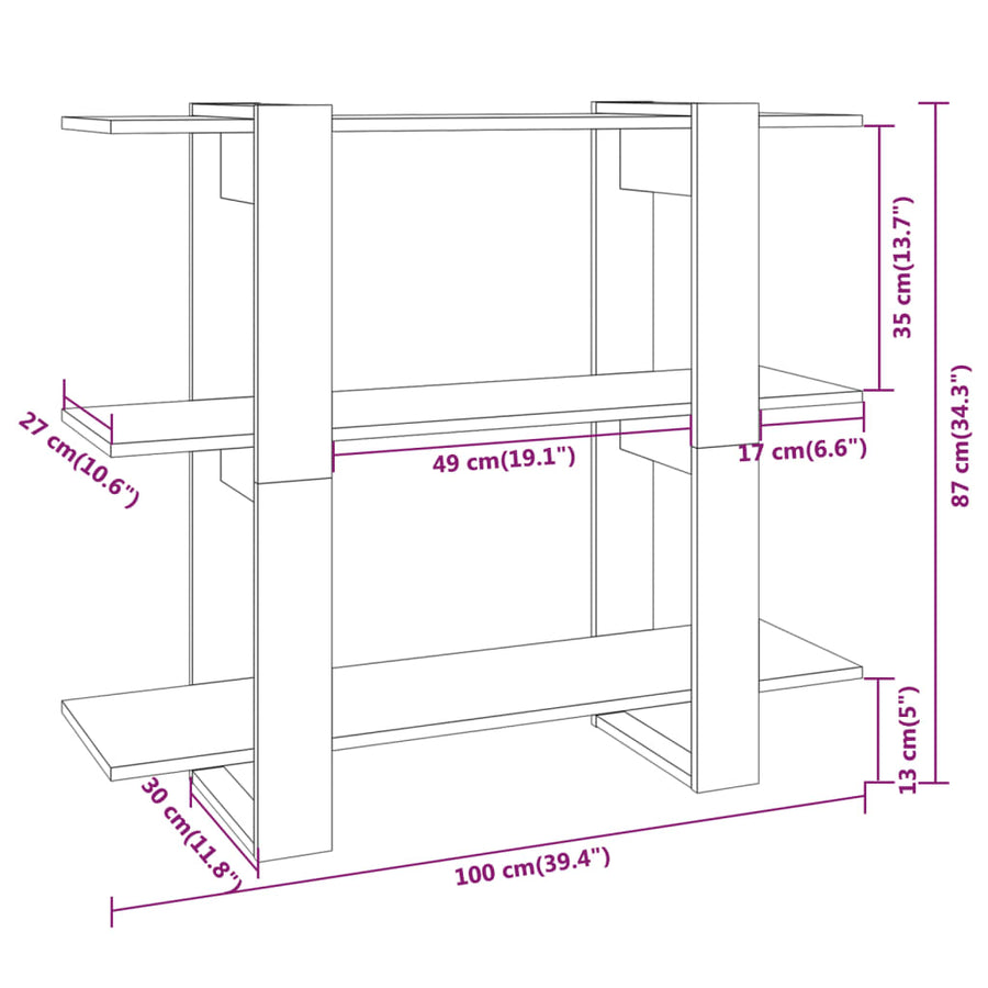 Book Cabinet/Room Divider High Gloss White 100x30x87 cm