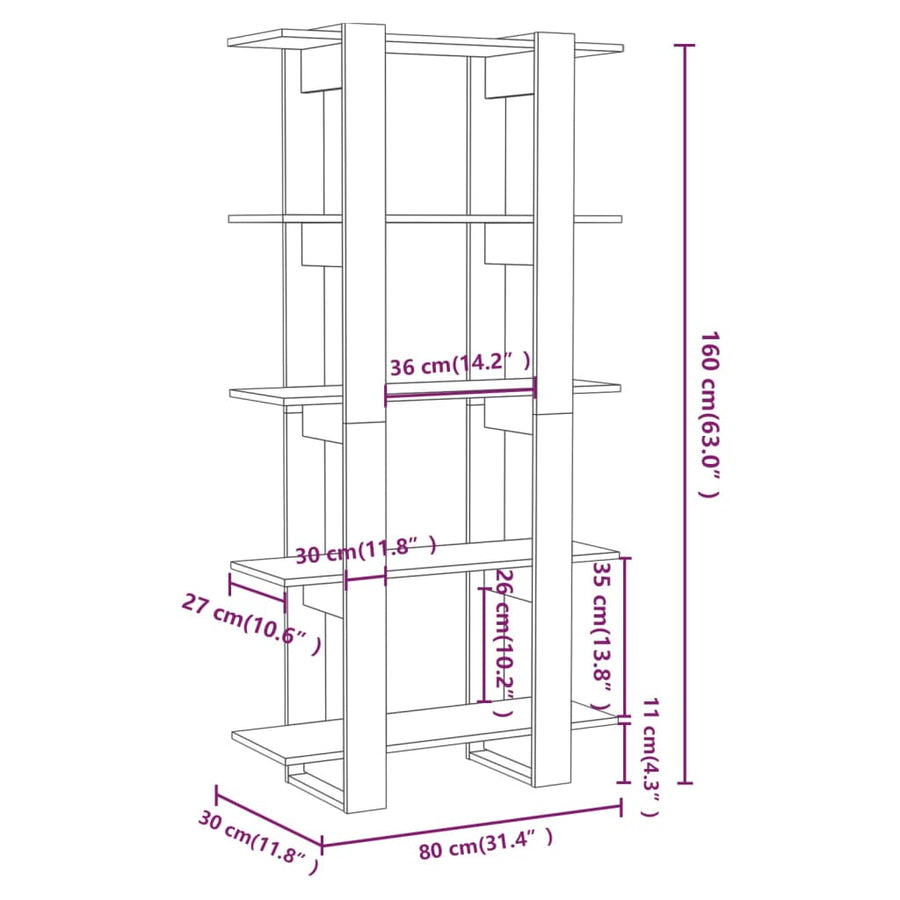 Book Cabinet/Room Divider Grey Sonoma 80x30x160 cm