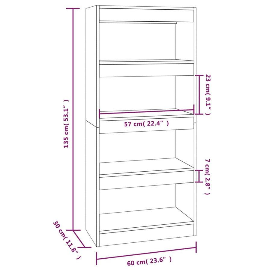 Book Cabinet/Room Divider Smoked Oak 60x30x135 cm