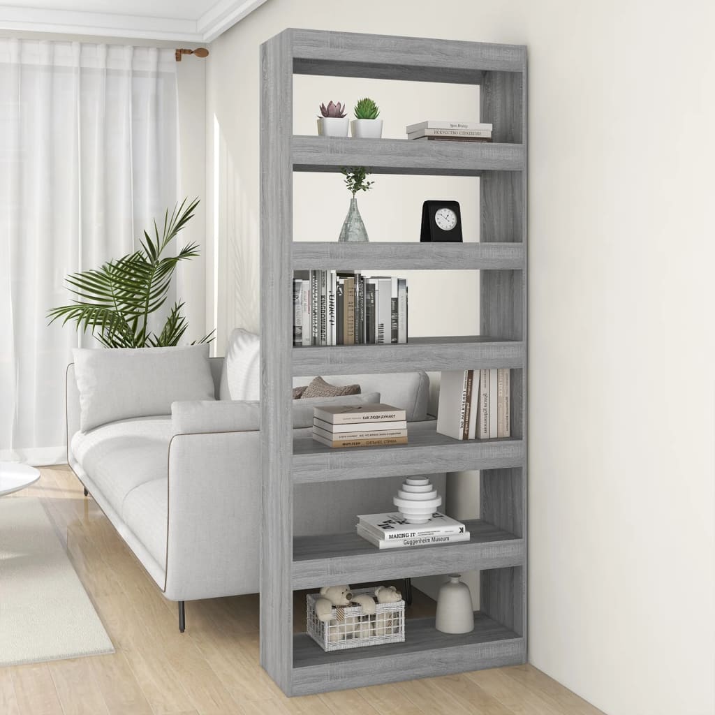 Book Cabinet/Room Divider Grey Sonoma 80x30x198 cm Engineered Wood