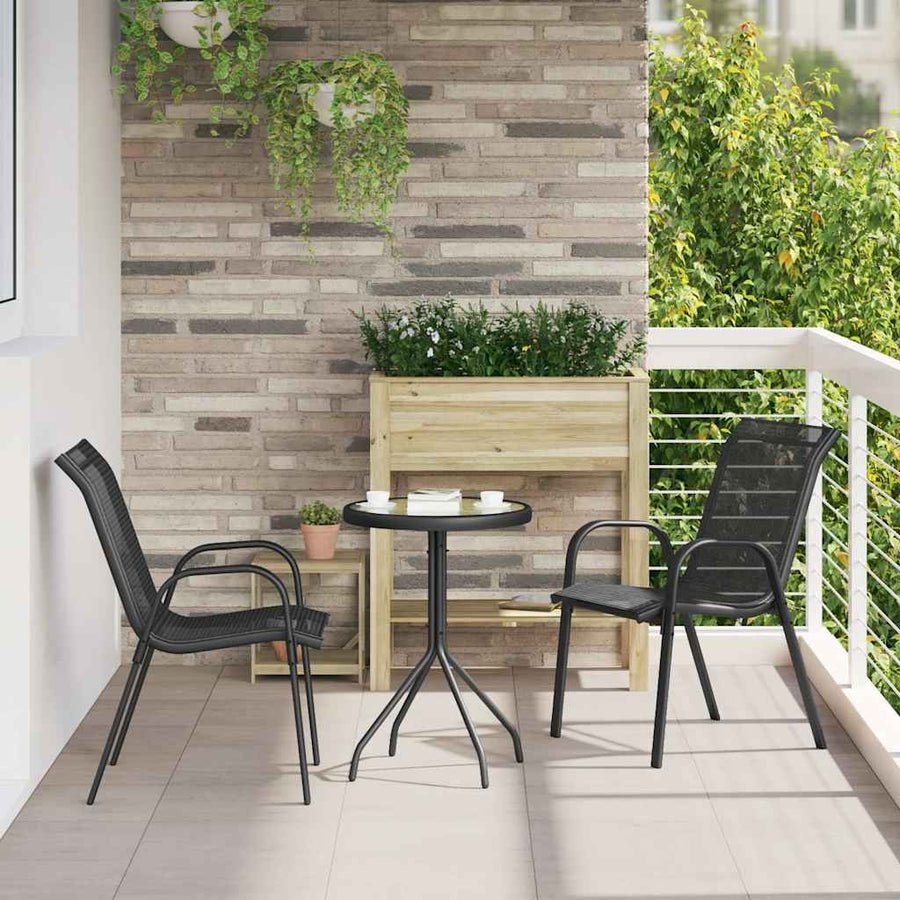 Stackable Garden Chairs 2 pcs Black Textilene Fabric