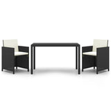 3 Piece Garden Dining Set with Cushions Poly Rattan Black