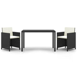 3 Piece Garden Dining Set with Cushions Poly Rattan Black - Front View