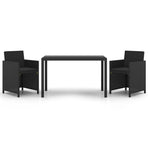 3 Piece Garden Dining Set with Cushions Poly Rattan Black