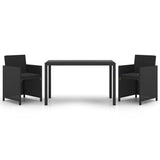 3 Piece Garden Dining Set with Cushions Poly Rattan Black - Front View