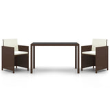 3 Piece Garden Dining Set with Cushions Poly Rattan Brown