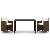 3 Piece Garden Dining Set with Cushions Poly Rattan Brown - Front View