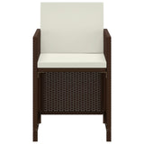 3 Piece Garden Dining Set with Cushions Poly Rattan Brown - Rear View