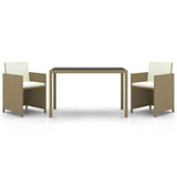 3 Piece Garden Dining Set with Cushions Poly Rattan Beige