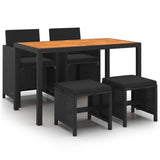 5 Piece Garden Dining Set with Cushions Poly Rattan Black