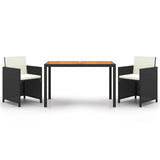 3 Piece Garden Dining Set with Cushions Poly Rattan Black