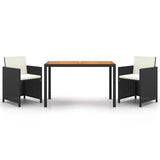 3 Piece Garden Dining Set with Cushions Poly Rattan Black - Front View
