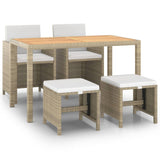 5 Piece Garden Dining Set with Cushions Poly Rattan Beige - Front View