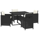 5 Piece Garden Dining Set with Cushions Poly Rattan Black - Side View