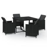 5 Piece Garden Dining Set with Cushions Poly Rattan Black - Front View