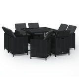 9 Piece Garden Dining Set with Cushions Poly Rattan Black - Front View