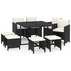 9 Piece Garden Dining Set with Cushions Poly Rattan Black