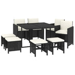 9 Piece Garden Dining Set with Cushions Poly Rattan Black
