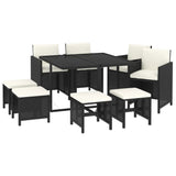 9 Piece Garden Dining Set with Cushions Poly Rattan Black - Side View