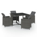 5 Piece Garden Dining Set with Cushions Poly Rattan Grey - Front View