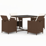 5 Piece Garden Dining Set with Cushions Poly Rattan Brown - Front View