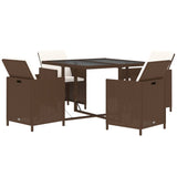 5 Piece Garden Dining Set with Cushions Poly Rattan Brown - Side View