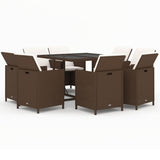 9 Piece Garden Dining Set with Cushions Poly Rattan Brown - Front View