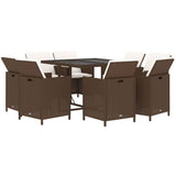 9 Piece Garden Dining Set with Cushions Poly Rattan Brown - Side View