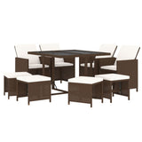 9 Piece Garden Dining Set with Cushions Poly Rattan Brown