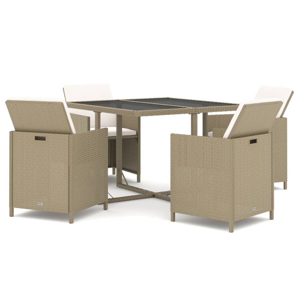 5 Piece Garden Dining Set with Cushions Poly Rattan Beige