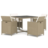 5 Piece Garden Dining Set with Cushions Poly Rattan Beige