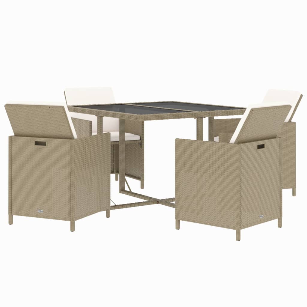 5 Piece Garden Dining Set with Cushions Poly Rattan Beige