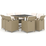 9 Piece Garden Dining Set with Cushions Poly Rattan Beige