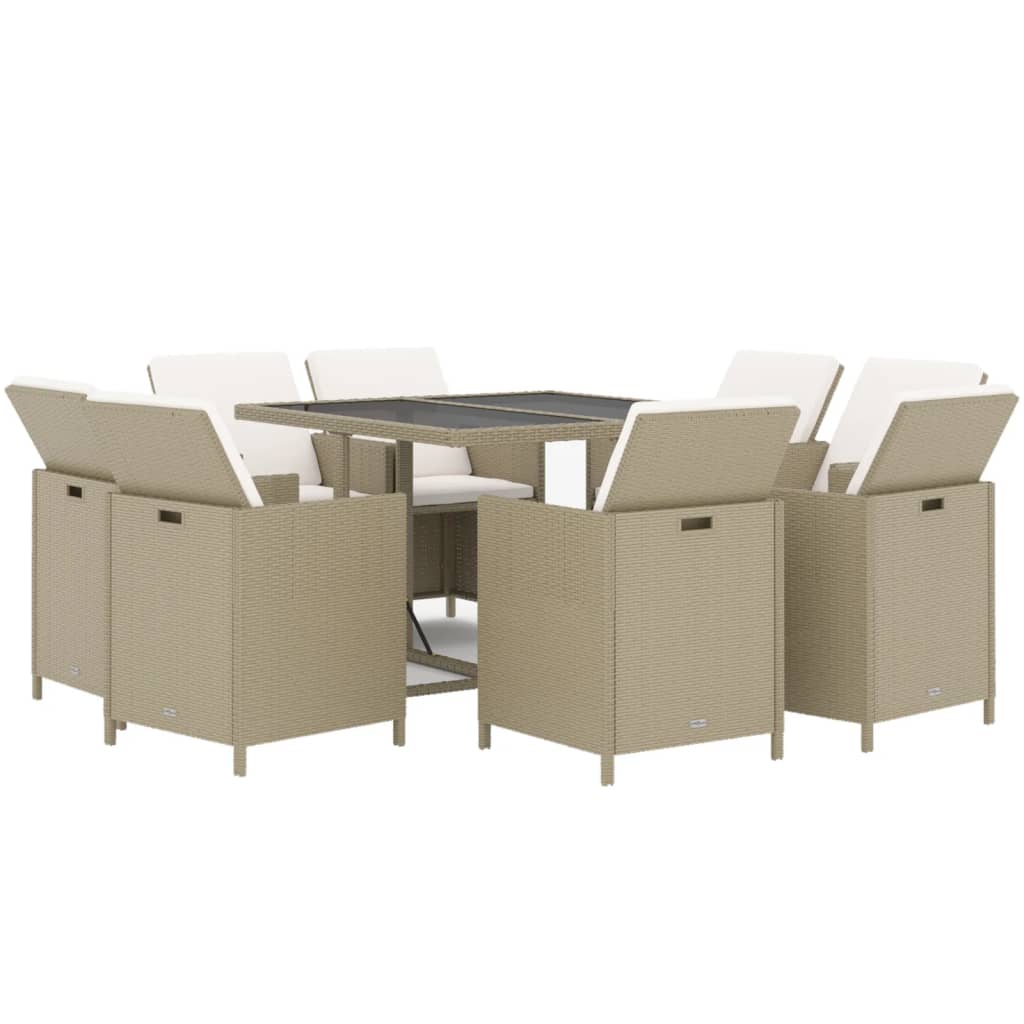 9 Piece Garden Dining Set with Cushions Poly Rattan Beige