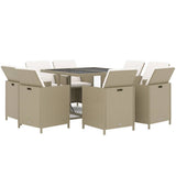 9 Piece Garden Dining Set with Cushions Poly Rattan Beige