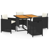 5 Piece Garden Dining Set with Cushions Poly Rattan Black - Front View