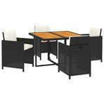 5 Piece Garden Dining Set with Cushions Poly Rattan Black
