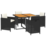 5 Piece Garden Dining Set with Cushions Poly Rattan Black - Side View