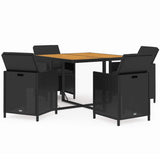 5 Piece Garden Dining Set with Cushions Poly Rattan Black