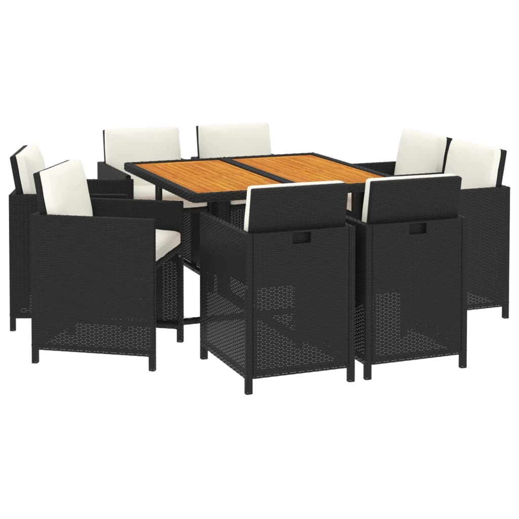 9 Piece Garden Dining Set with Cushions Poly Rattan Black