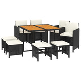 9 Piece Garden Dining Set with Cushions Poly Rattan Black - Side View