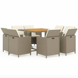 9 Piece Garden Dining Set with Cushions Poly Rattan Beige - Front View