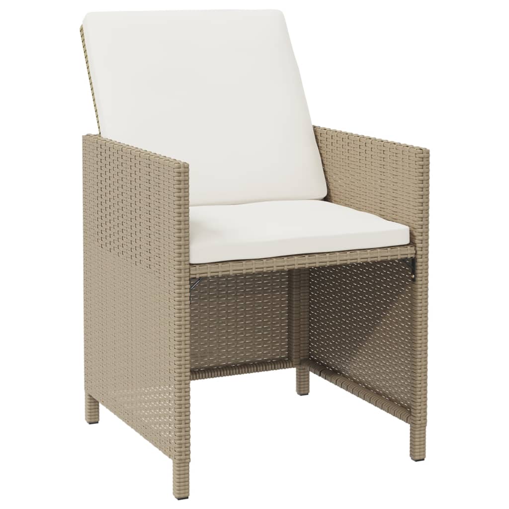 9 Piece Garden Dining Set with Cushions Poly Rattan Beige